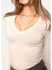 SASSYCLASSY Langarmshirt mit V-Ausschnitt in Beige