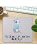 Mr. & Mrs. Panda Mauspad Panda Golfen mit Spruch in Grau Pastell
