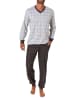 NORMANN Schlafanzug langarm Pyjama Bündchen und karierten Oberteil - 71652 in Grau