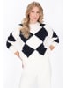 DreiMaster Women Sweater in offwhite dark navy