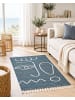 Beliani Geflochtener Teppich YAVU in Blau/Weiß - (W) 80 x (H) 80 x (L) 150 cm
