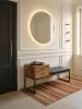 KADIMA DESIGN Sitzbank Ziegenleder / Massivholz Bank 100x60x35 cm im Retro Stil,