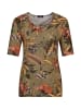GOLDNER Kurzgröße:  Blusenshirt mit Tropen-Design in khaki / orange / gemustert