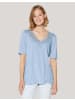 MADELEINE Kurzarm Leinen-Shirt mit Spitzenbesatz in himmelblau