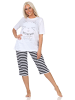NORMANN Kurzarm Capri Schlafanzug Pyjama Katzen Optik Übergröße 125 204 380 in weiß