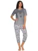 NORMANN Capri Pyjama kurzarm Schlafanzug Caprihose Bündchen Tiger in grau