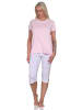 NORMANN Capri Pyjama Schlafanzug Streifen Hose & Rundhals in rosa