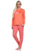 NORMANN Verspielte Pyjama lang Schlafanzug floralem Muster - 75118 in apricot