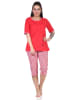 NORMANN kurzarm Capri Schlafanzug Katzen und lang Karo Jersey Hose - 66218 in rot