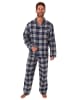 NORMANN Flanell Pyjama Schlafanzug langarm zum durchknöpfen - 50077 in marine