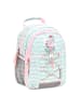 Belmil Kindergartenrucksack "Mini Kiddy Little Flamingo" in blau, Brustgurt, Namensschild, H 23 cm L 20 cm T 9 + 6 cm