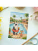 Mr. & Mrs. Panda Postkarte Panda Schwimmbad Pommes Design ohne S... in Weiß