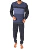 NORMANN Frottee Schlafanzug langarm Bündchen Blockstreifen - 75364 in blau