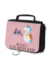 Mr. & Mrs. Panda Kulturtasche Einhorn Bergsteiger mit Spruch in Rot Pastell