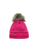 Faera Wintermütze warm gefüttert mit Kunstfell Bommel-Mütze in Fuchsia