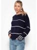 SASSYCLASSY Feinstrickpullover mit Kontraststreifen in Dunkelblau