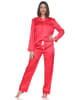 NORMANN Satin Schlafanzug langarm Pyjama Knopfleiste in rot
