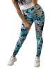 Holala Yoga Leggings Stretch High Waist Hose Mesh Blumen Print in Blau