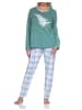 NORMANN Damen Schlafanzug langarm in tollen Farben mit Karo-Muster - 86312 in blau