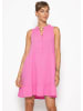 SASSYCLASSY Ärmelloses Musselin Kleid mit Volants und floralem Print in Pink
