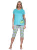 NORMANN Schlafanzug kurzarm Pyjama Capri Pyjamahose Kiwi print - 86378 in türkis