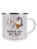 Mr. & Mrs. Panda Camping Emaille Tasse Pinguin Bester Opi der We... in Grau Pastell