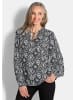 GOLDNER Kurzgröße:  Moderne Rüschenbluse mit Stehkragen in schwarz / gemustert