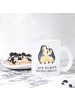 Mr. & Mrs. Panda Teetasse Glas Pinguin umarmen mit Spruch in Transparent