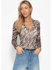 SASSYCLASSY Mesh Langarmbody mit Zebra-Print in Offwhite