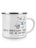 Mr. & Mrs. Panda Camping Emaille Tasse Bräutigam Heute mit Spruch in Transparent