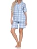 NORMANN Langarm Jersey Pajama Shorty Karo Optik Übergröße in blau
