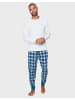 Threadbare Schlafanzug Cork PJ Set in Ecru Marl & Navy / Green Check