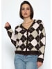 SASSYCLASSY Strickjacke mit Rautenmuster und Spitzenborte in Braun