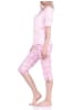NORMANN kurzarm Schlafanzug karierter CapriHose Jersey - 72615 in rosa