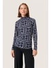 Soaked in Luxury Langarm-Shirt SLHanadi Gerade Passform in Navy Monogram Print