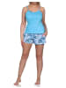 NORMANN Ärmellose Spaghetti Träger Shorty Pyjama floralem print in blau