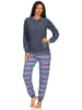 NORMANN Frottee Pyjama lang Bündchen Hose gestreift - 48876 in blau-melange