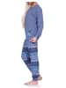 NORMANN Frottee Schlafanzug langarm Bündchen Hose gestreift - 75871 in blau-melange