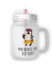 Mr. & Mrs. Panda Trinkglas Mason Jar Pinguin Kokosnuss mit Spruch in Transparent