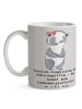 Mr. & Mrs. Panda Porzellantasse Meisterin Kundensupport mit Spruch in Grau Pastell