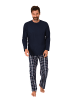 NORMANN Schlafanzug lang Pyjama FlanellHose Karo - 88200 in navy