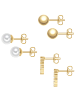 Yokoamii Set (Ohrringe 3er) aus Messing mit Zirkonia Perle (synth.) in gelbgold