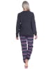 NORMANN Frottee Pyjama Hose gestreift Faulti Katze - 75949 in anthrazit-melange