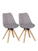 KADIMA DESIGN 2er Set Retro Esszimmerstuhl LIMA Hellgrau Polsterstuhl Stoff-Bezug in Grau