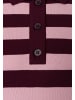 More & More schmaler, gestreifter Kurzarm-Polo-Pullover in rose/ruby orchid