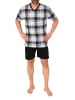 NORMANN Kurzarm Schlafanzug Shorty Jersey und karierten Pyjama Oberteil in dunkelgrau