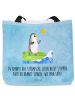 Mr. & Mrs. Panda Damen Schultertasche Pinguin Surfer mit Spruch in Eisblau
