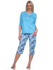 NORMANN Kurzarm Pyjama Caprihose floralem print in blau