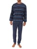 NORMANN Frottee Schlafanzug langarm Bündchen Streifen - 75505 in blau