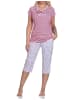 NORMANN Kurzarm Schlafanzug Caprihose Oberteil gestreift Hose floral - 78886 in rot